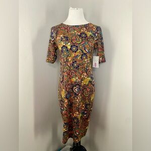LuLaRoe Julia Dress Multicolored Bohemian Midi Form Fitting